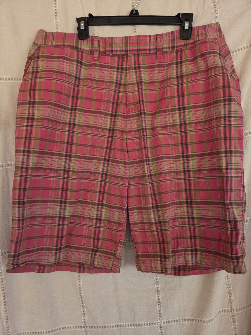 Caribbean Joe Pink and Green Plaid Bermuda Shorts